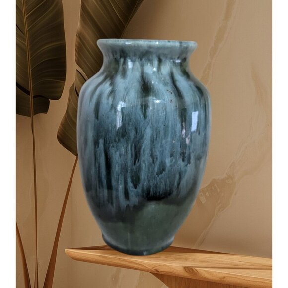 Vintage Camark  Pottery  blue drip glaze vase ceramic   6" blue green  MCM - Picture 3 of 10
